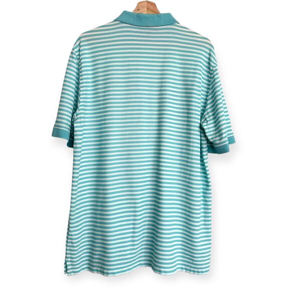 Masters Collection Pima Cotton Teal and White Striped Embroidered Polo Men's L - Picture 2 of 9